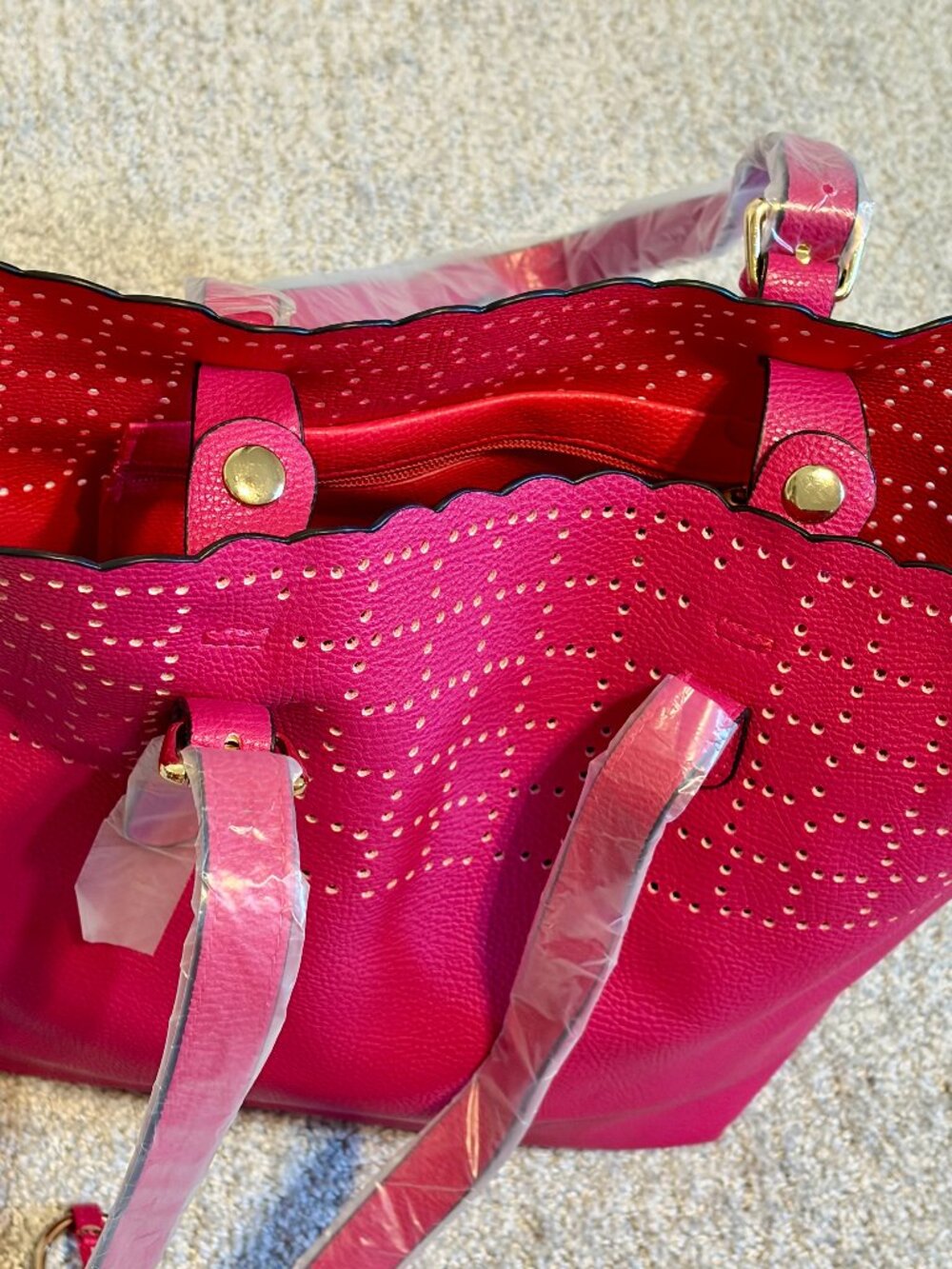 Elizabeth Grant Fuchsia Laser Cut & Scalloped Tote Bag- New